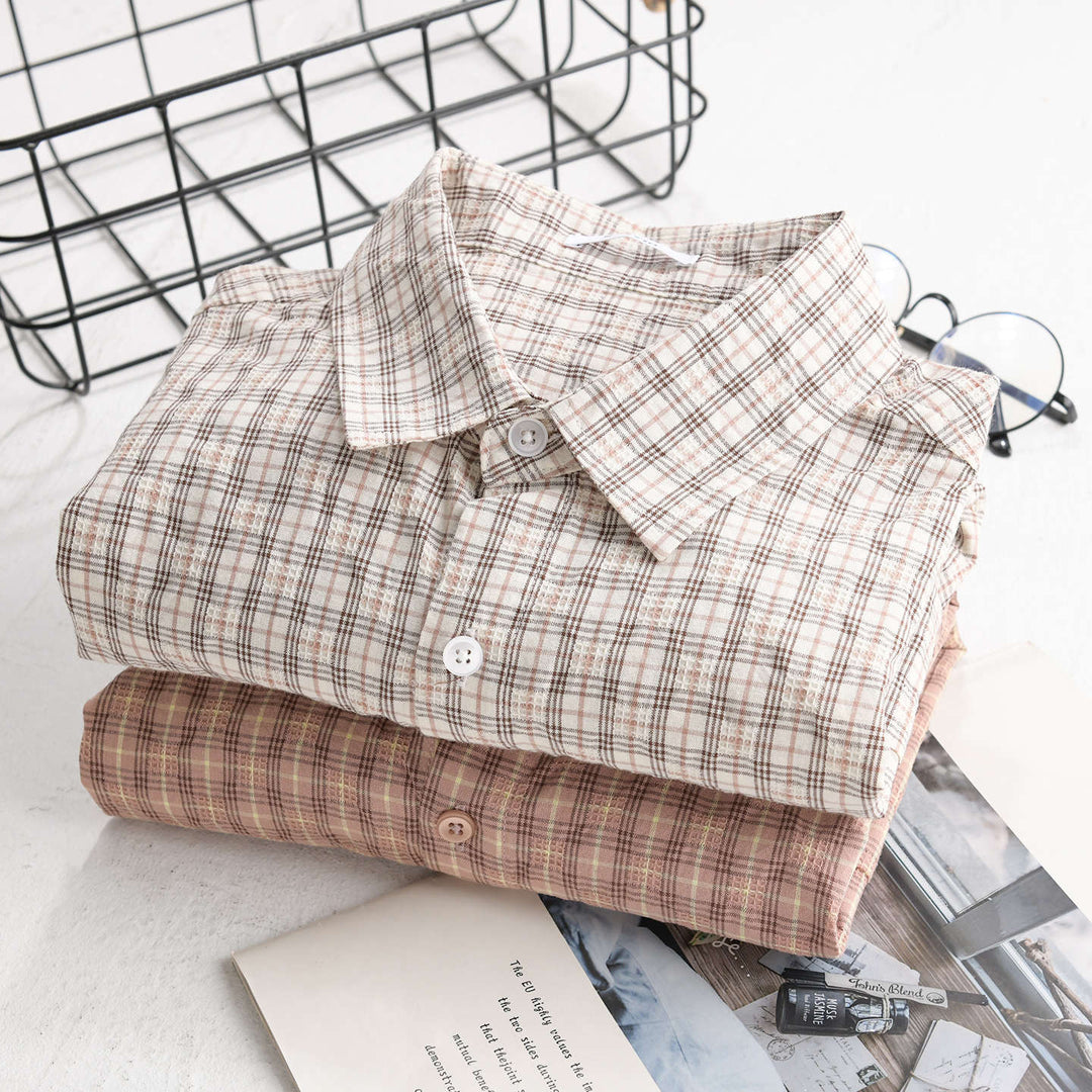 Herren Leichtes kariertes Seersucker-Hemd mit Brusttasche und Relaxed-Fit Echoarchiv