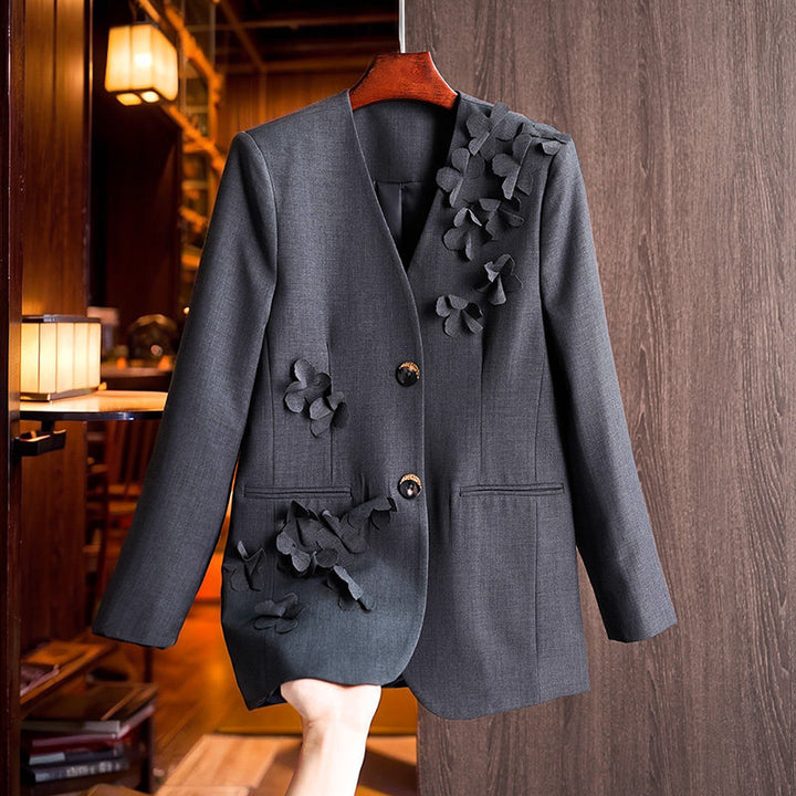Damen Modischer Blazer mit 3D-Blüten-Details Echoarchiv