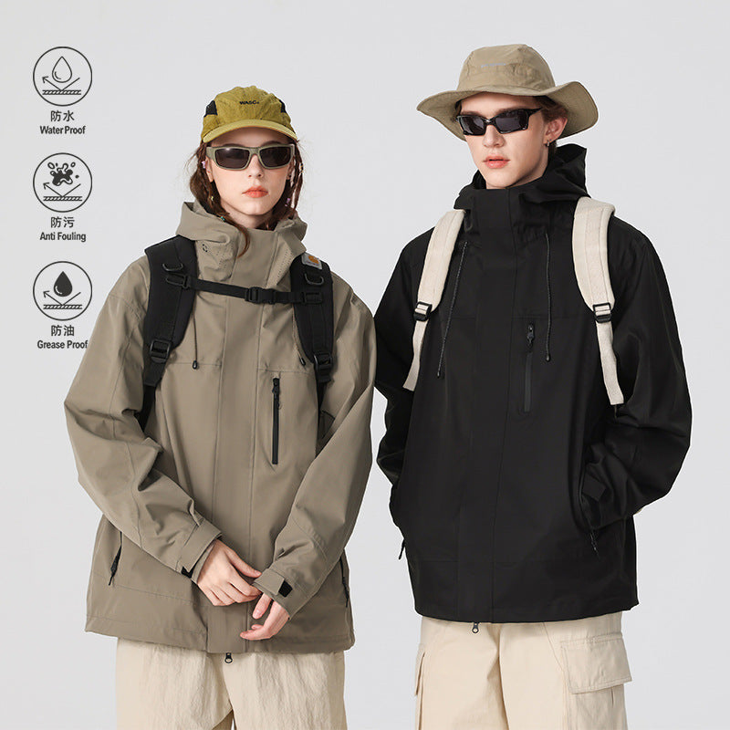 Herren Technische Regen- und Softshell-Jacke mit verstellbarer Kapuze und Brustreißverschluss Echo Archiv