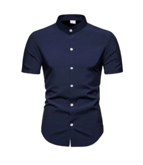 Herren Kurzarmhemd mit modernem Stehkragen und eleganten Knopfdetails Echoarchiv