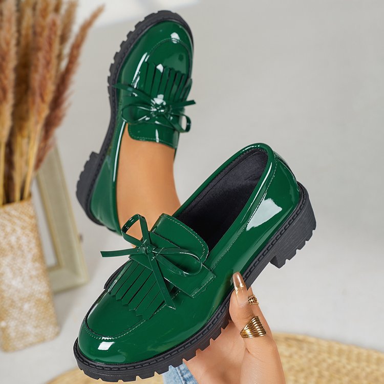 Damen Glänzende Mokassin-Loafer mit Fransen-Quaste und rutschfester Profilsohle – Lioré