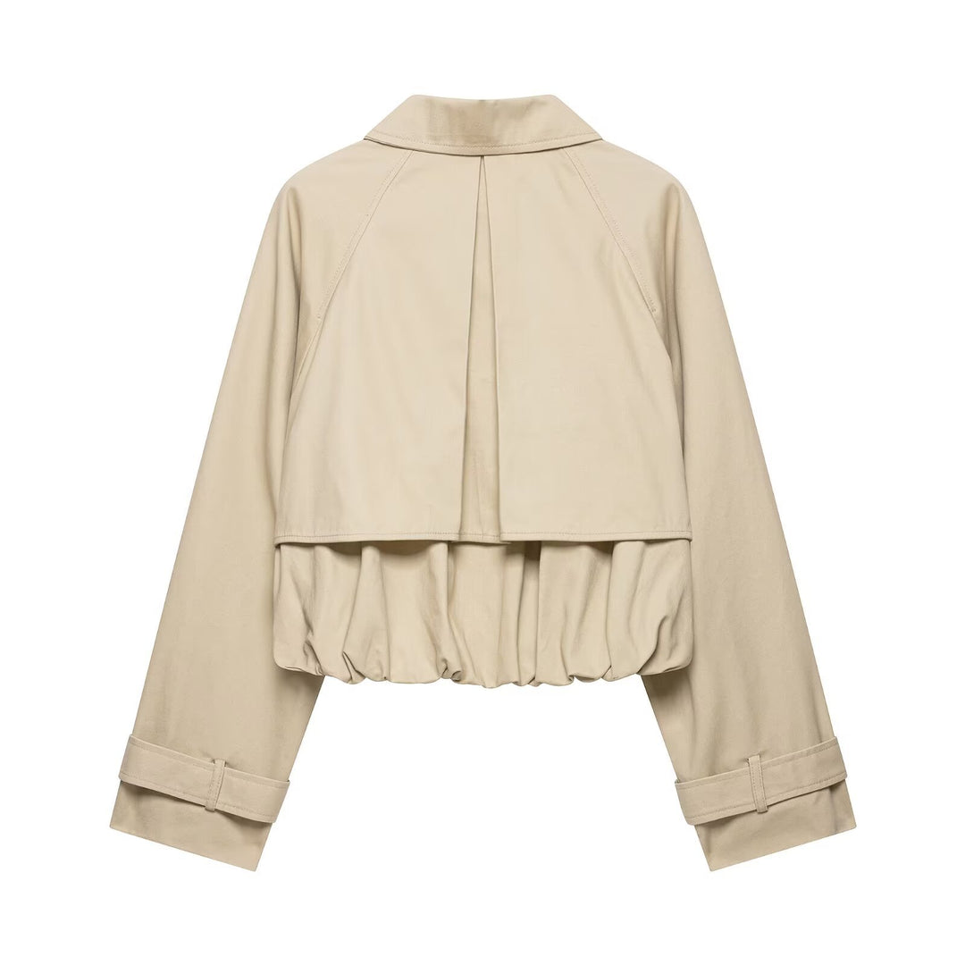 Damen 60+ Cropped Trenchblouson mit Cape‑Detail und Tunnelzugsaum Echo Archiv