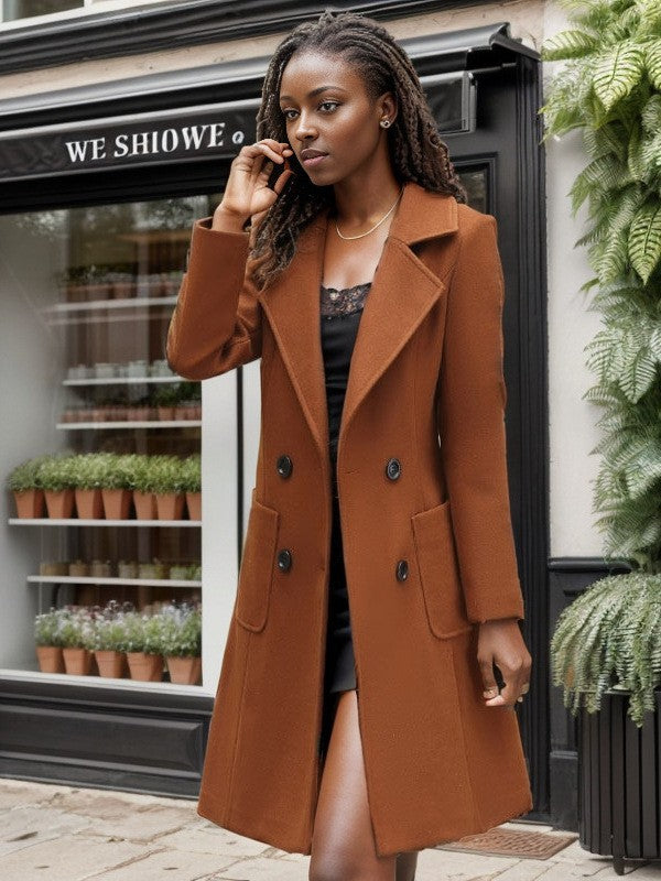 Damen eleganter Wollmantel mit doppelter Knopfreihe und praktischen Taschen Echoarchiv