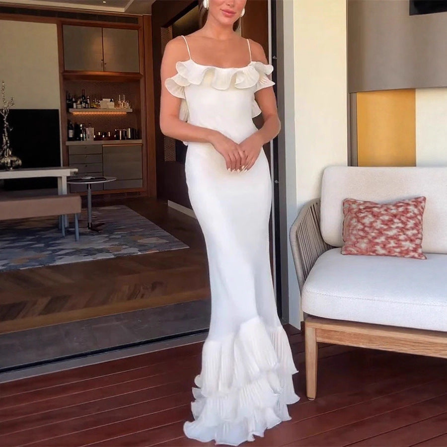 Damen Elegantes Abendkleid mit Rüschendetails und fließendem Schnitt Echo Archiv
