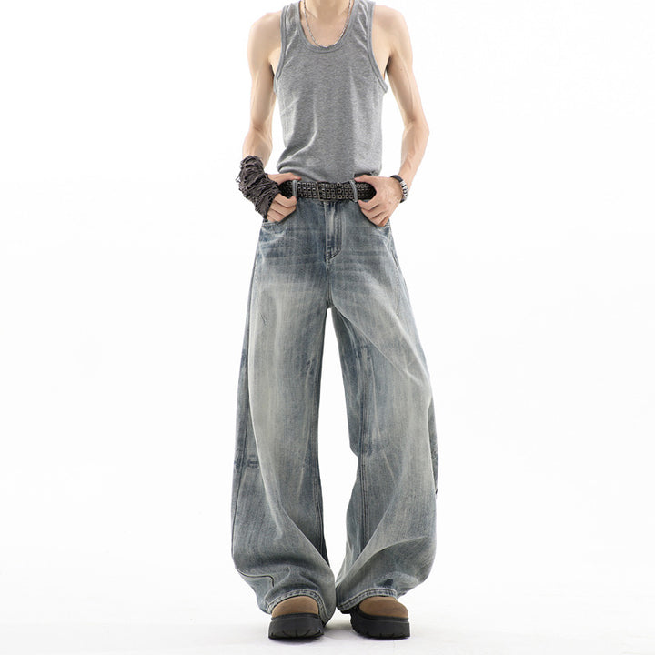 Herren Ultraweite Baggy-Jeans mit tiefem Schritt und strukturierter Faltenoptik Echoarchiv
