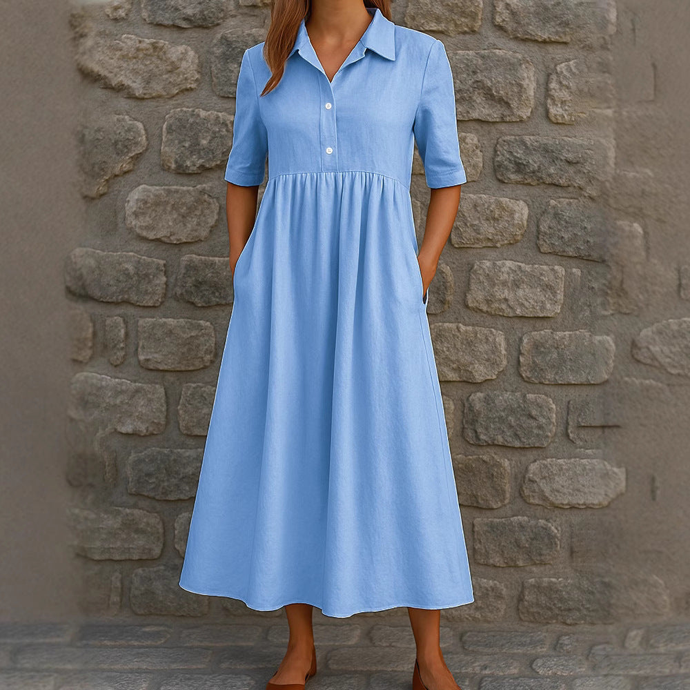 Damen Elegantes Maxikleid mit Hemdkragen und praktischen Taschen Echo Archiv