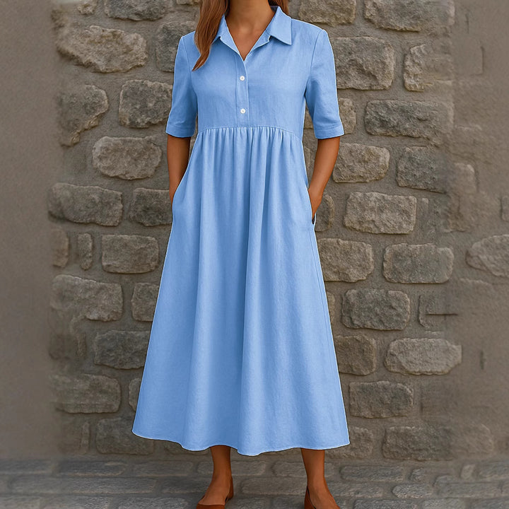 Damen Elegantes Maxikleid mit Hemdkragen und praktischen Taschen Echo Archiv
