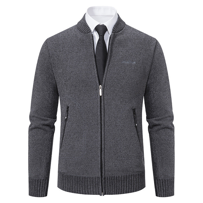 Herren nan leichter Business-Strickcardigan mit verdecktem Frontreißverschluss, Reißverschlusstaschen und geripptem Bund Echo Archiv