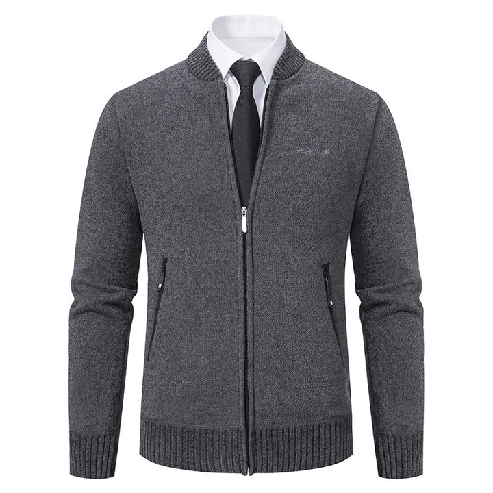 Herren nan leichter Business-Strickcardigan mit verdecktem Frontreißverschluss, Reißverschlusstaschen und geripptem Bund Echo Archiv