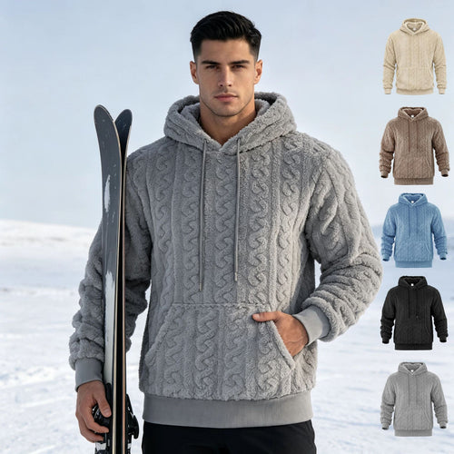Herren Sherpa-Kapuzenpullover mit Zopfmuster, Kängurutasche und Rippbündchen Echoarchiv