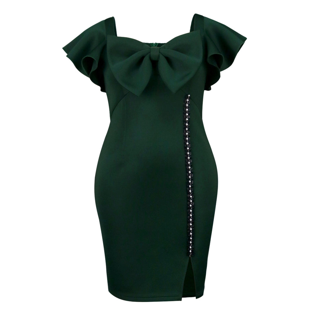 Damen figurbetontes Kleid mit großem Schleifenakzent und seitlichem Schlitz Echo Archiv