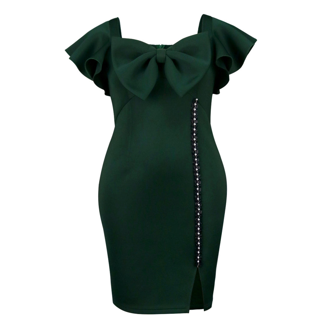 Damen figurbetontes Kleid mit großem Schleifenakzent und seitlichem Schlitz – Élara