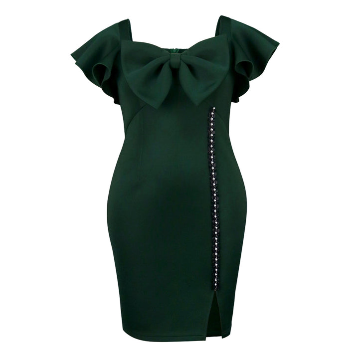 Damen figurbetontes Kleid mit großem Schleifenakzent und seitlichem Schlitz Echo Archiv