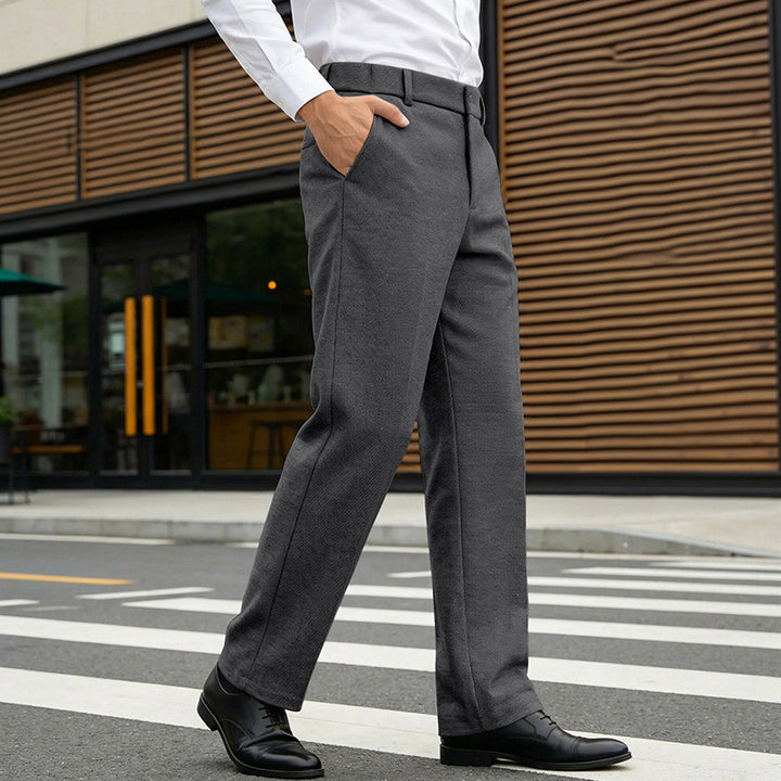 Herren Elegante gerade Tailoring-Hose mit Bügelfalte und feiner Fischgrätstruktur – Marzano
