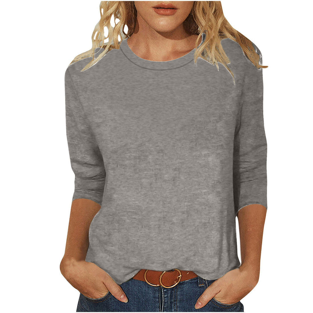 Damen lässiges 3/4-Arm Shirt mit Rundhalsausschnitt, lockerer Passform und seitlichen Schlitzen – Avérine