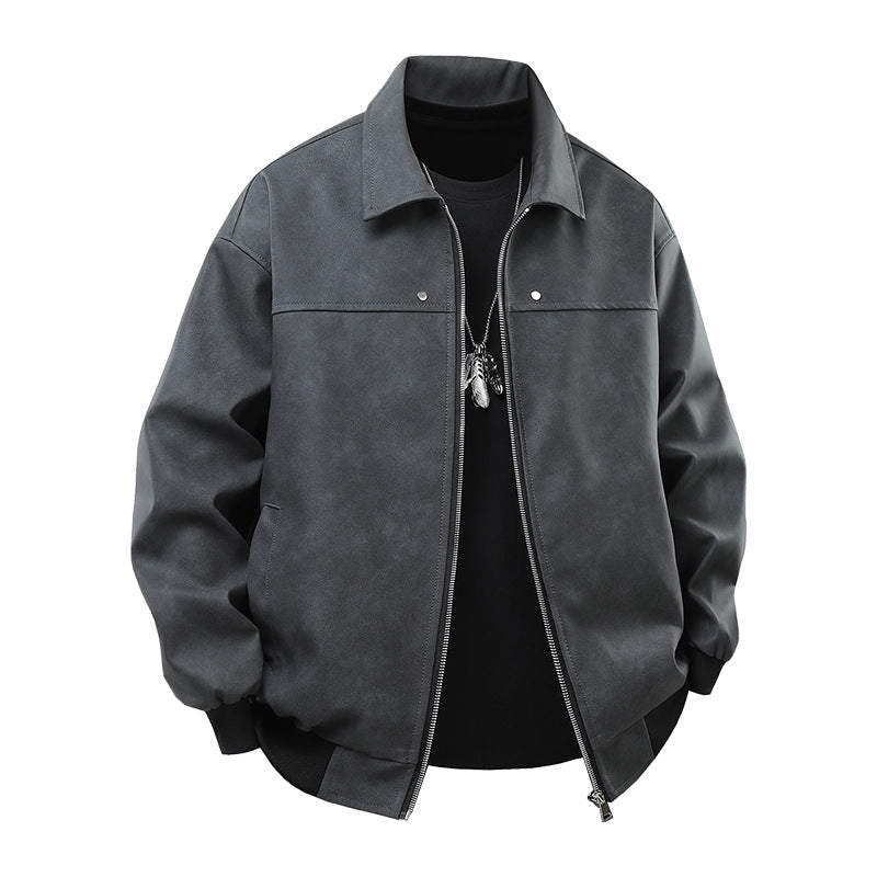 Herren lässige Kunstlederjacke mit weitem Schnitt und praktischen Reißverschlusstaschen Echoarchiv