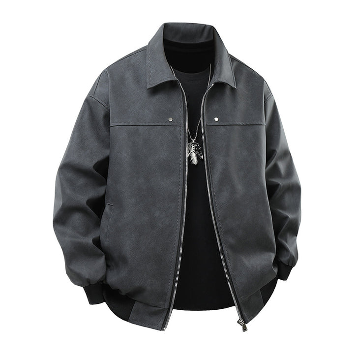 Herren lässige Kunstlederjacke mit weitem Schnitt und praktischen Reißverschlusstaschen Echoarchiv