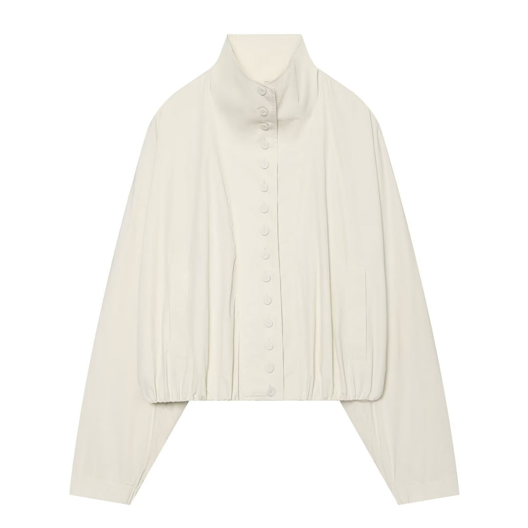 Damen Cropped-Blouson mit hohem Stehkragen, durchgehender Knopfleiste und Ballonärmeln Echo Archiv