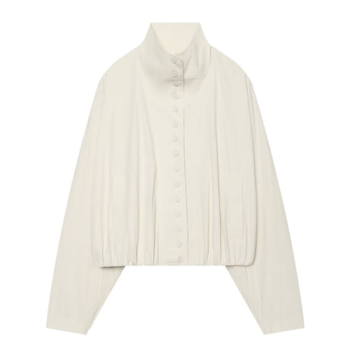 Damen Cropped-Blouson mit hohem Stehkragen, durchgehender Knopfleiste und Ballonärmeln Echo Archiv