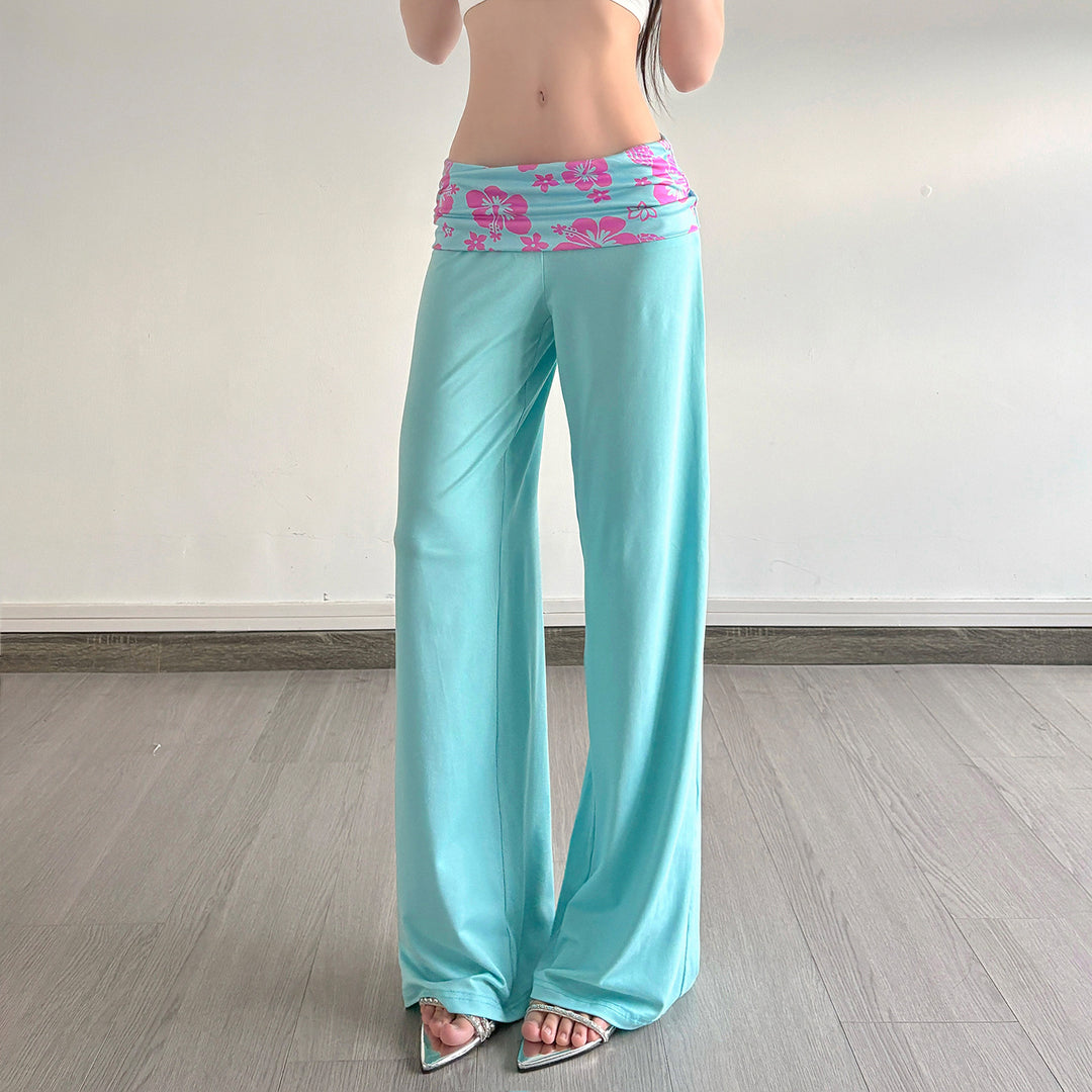 Damen nan weite Yoga-Palazzohose mit Umschlagbund und hoher Taille Echo Archiv