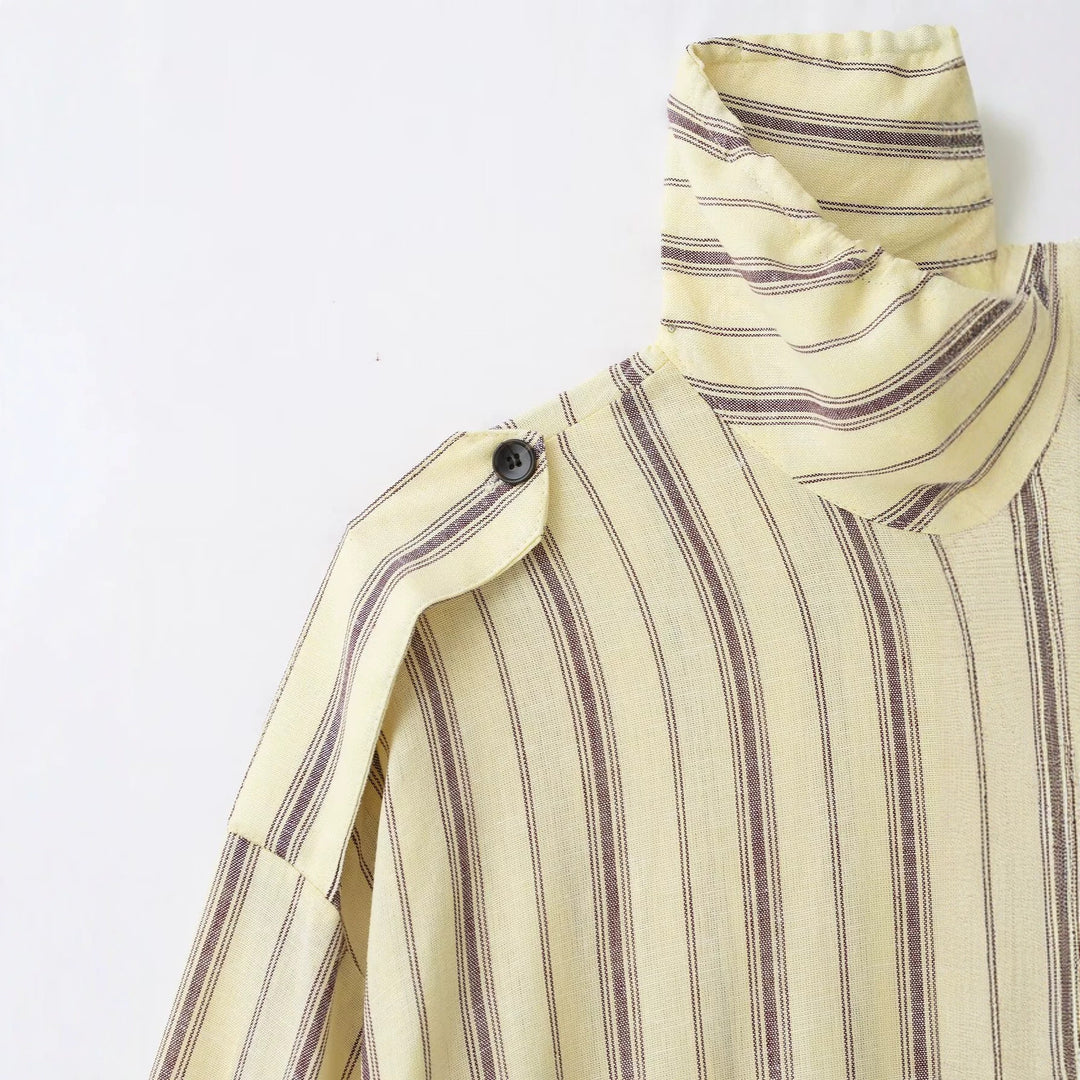 Damen Gestreifte Leichte Blousonjacke mit Standkragen und Tunnelzug Echo Archiv