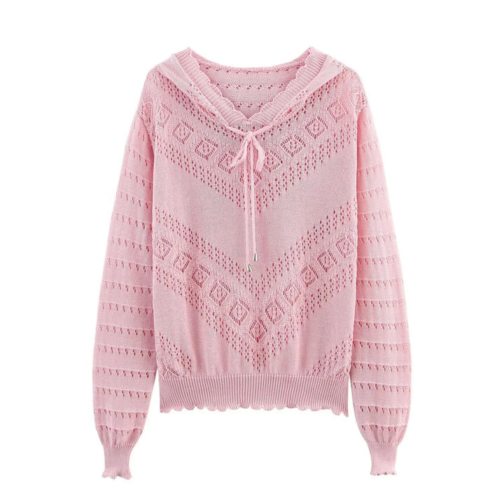 Damen nan Kapuzen-Strickpullover mit Ajourmuster, Tunnelzug und Ballonärmeln Echo Archiv
