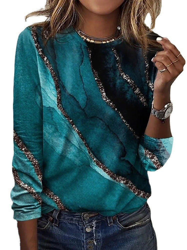 Damen Langärmeliges Oversize-Sweatshirt mit abstraktem Aquarell-Mosaikprint – Avérine