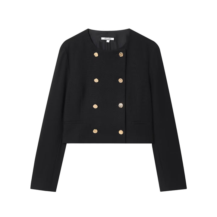 Damen Kurzer Doppelreihiger Blazer mit Rundhals und Zierknöpfen Echo Archiv