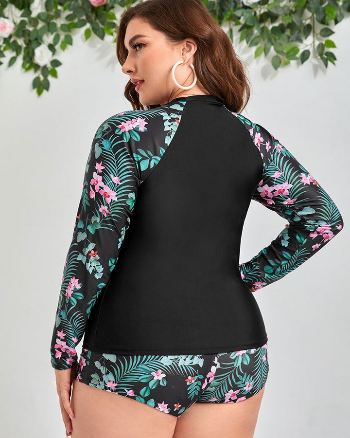 Damen Sportliches Badeoutfit mit langärmeligen Oberteil und Shorts Echo Archiv