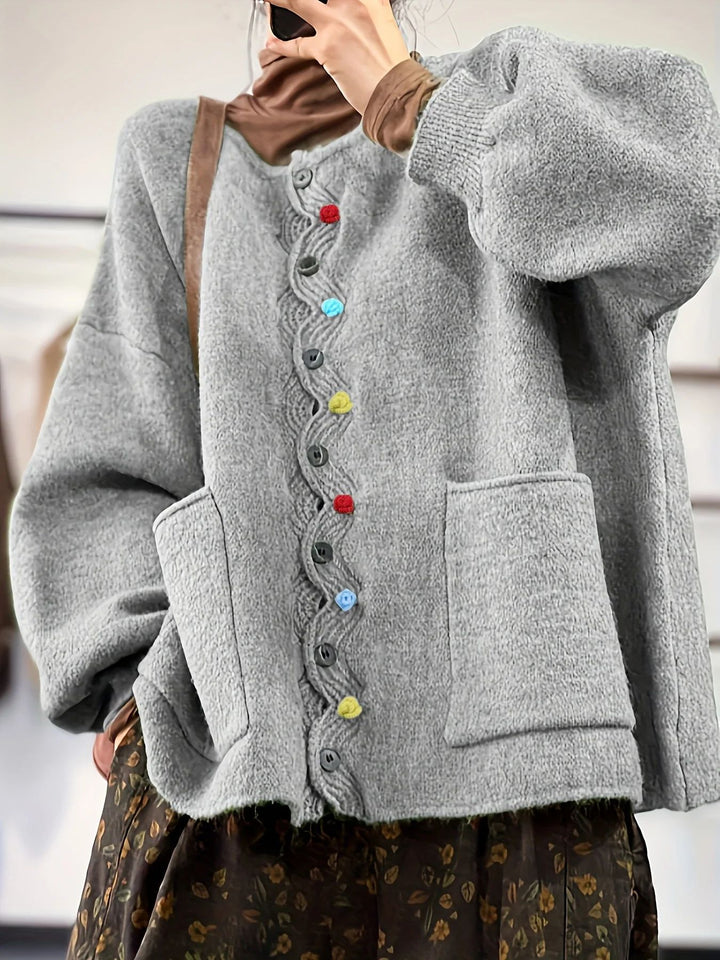 Damen Modischer Strickcardigan mit bunten Knöpfen Echo Archiv