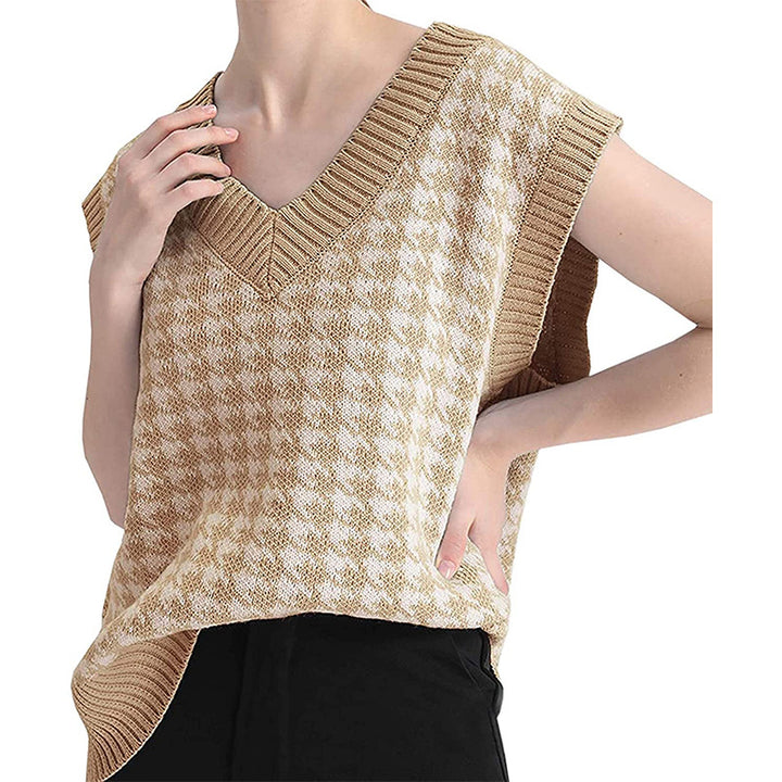 Damen Strickweste mit Hahnentritt-Muster, V-Ausschnitt und geripptem Saum Echo Archiv