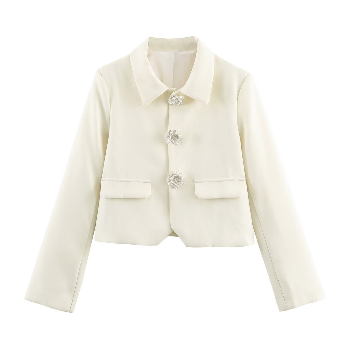 Damen Cropped-Blazer mit floralen Zierknöpfen und Pattentaschen Echoarchiv