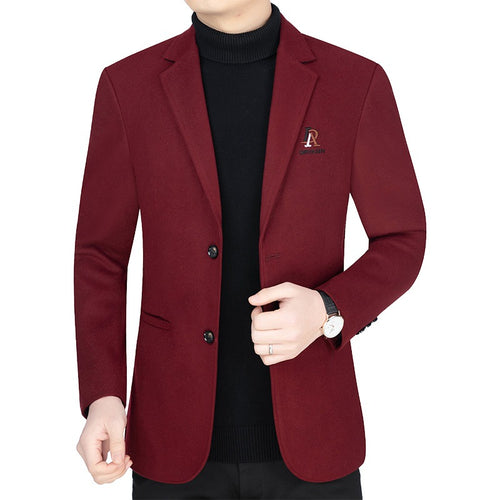 Herren Slim-Fit Wollmix-Sakko mit Revers und Brustlogo – Tianoro