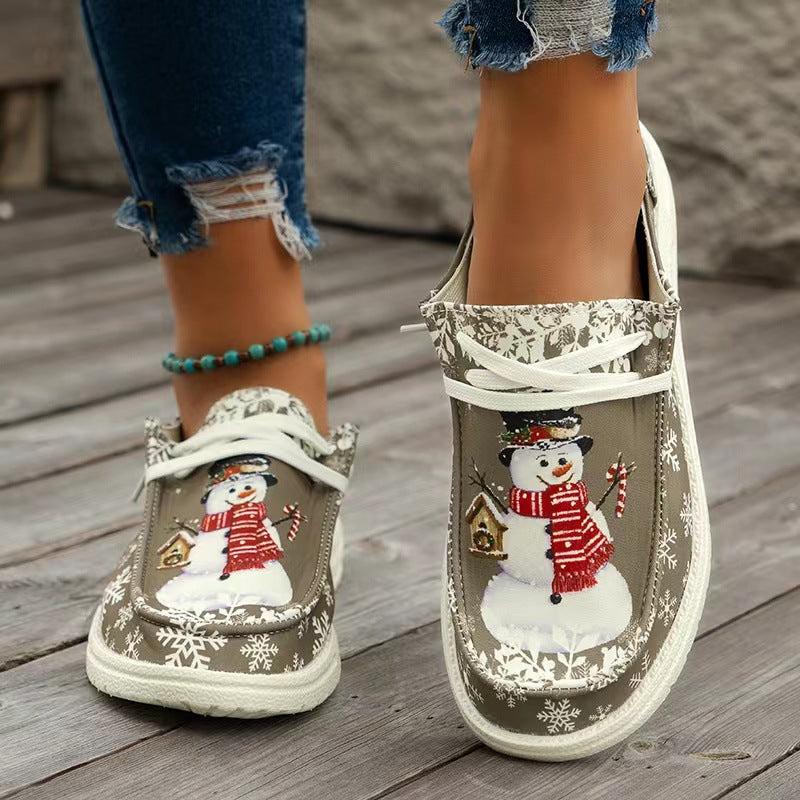 Damen Canvas‑Sneaker mit festlichem Schneemann‑Print, gepolstertem Komfortfußbett und rutschfester Gummisohle Echo Archiv