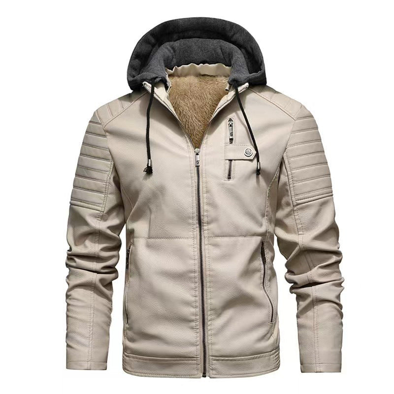 Herren Lederjacke mit abnehmbarer Kapuze Echo Archiv