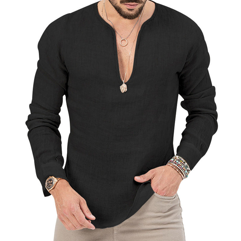 Herren Leinenhemd mit tiefem V-Ausschnitt und schickem Schnitt Echoarchiv