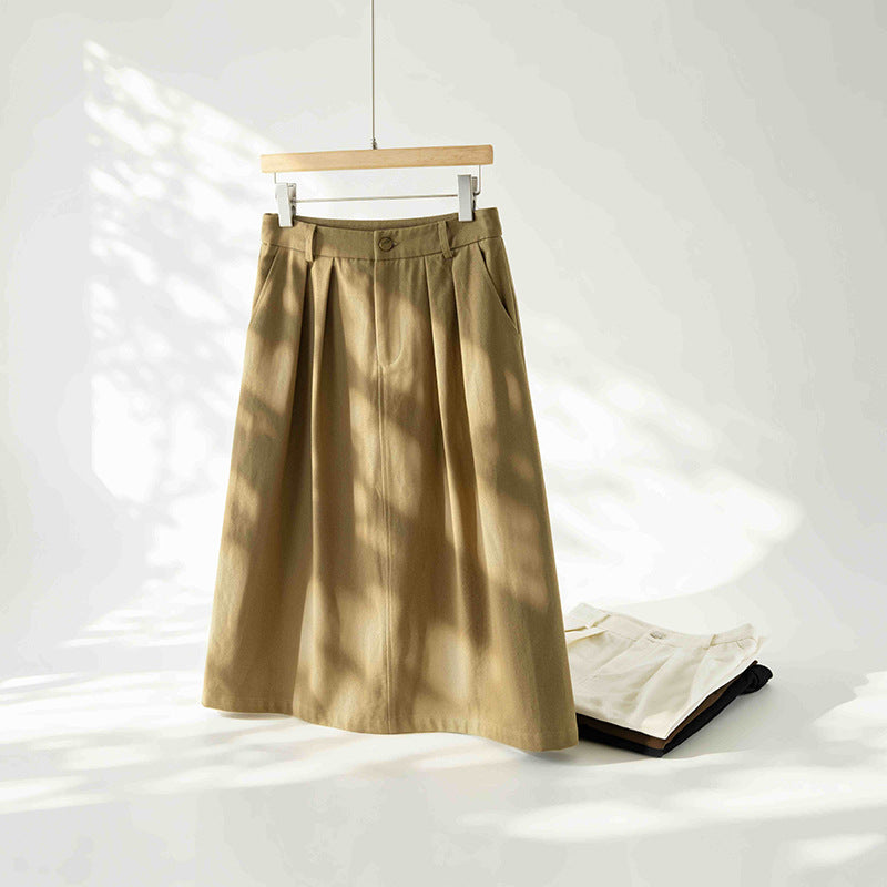 Damen Midirock mit hoher Taille, soften Falten und Eingrifftaschen Echo Archiv