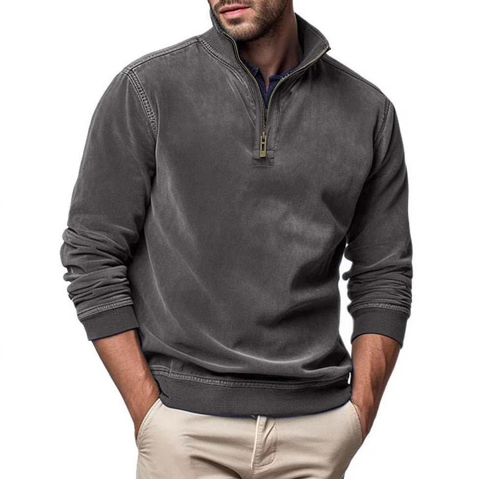 Herren pflegeleichter Fleece-Pullover mit Stehkragen Echoarchiv