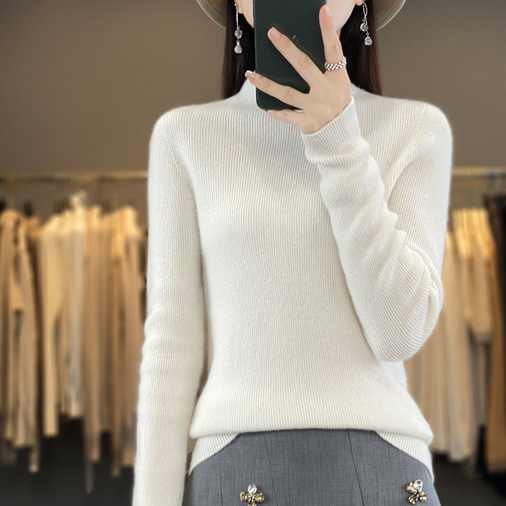Damen Premium-Feinstrick-Mockneckpullover mit extra langen Ärmelabschlüssen und feiner Rippenstruktur Echoarchiv