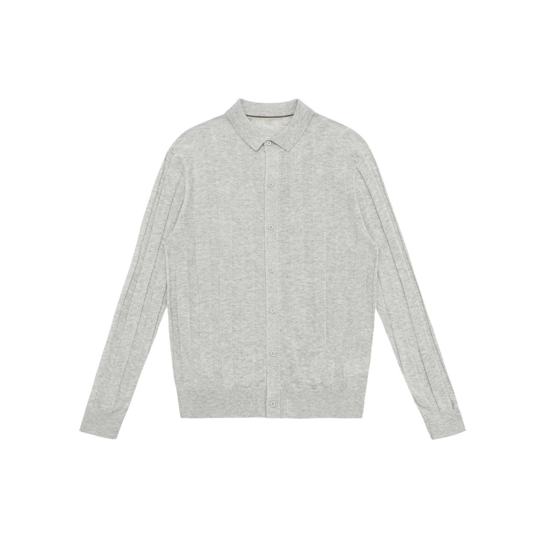 Unisex Feinstrukturierte Strick-Hemdjacke mit Polokragen und senkrechter Rippenstruktur Echoarchiv