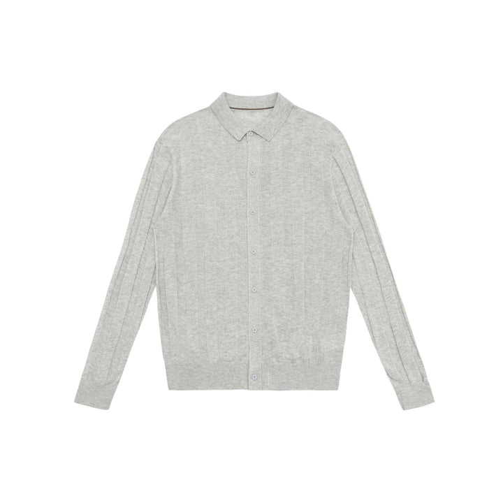 Unisex Feinstrukturierte Strick-Hemdjacke mit Polokragen und senkrechter Rippenstruktur Echoarchiv