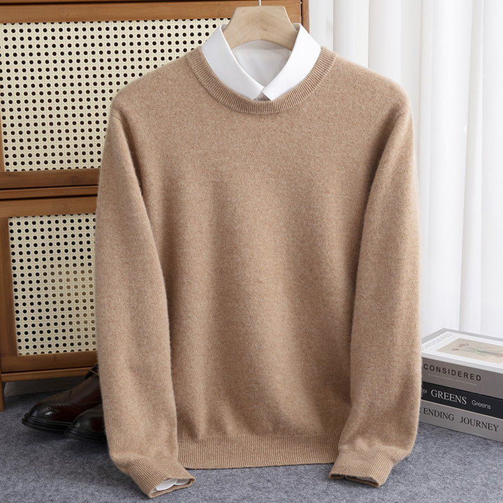 Herren Schlichter Rundhals-Feinstrickpullover kaschmirähnliche Haptik mit gerippten Abschlüssen Echoarchiv