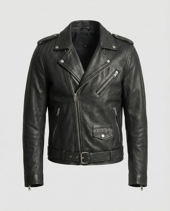 Herren Kunstleder Bikerjacke mit asymmetrischem Reißverschluss