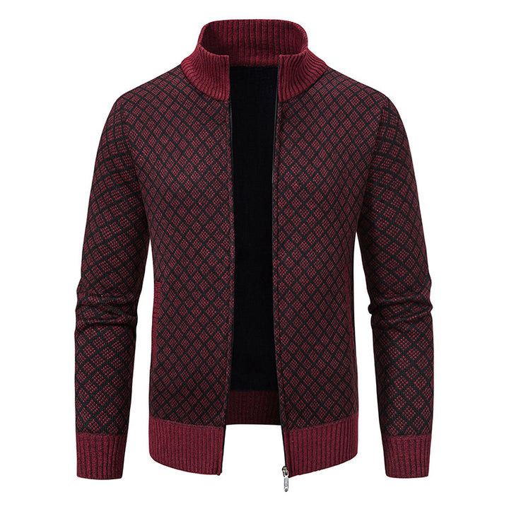Herren Gemusterte Strickjacke mit Stehkragen und durchgehendem Reißverschluss Echo Archiv