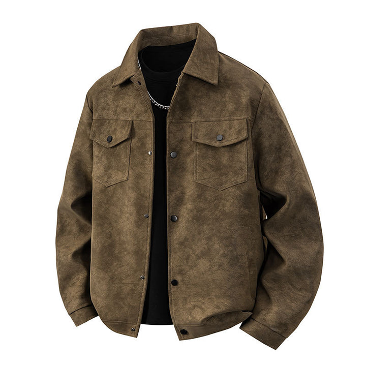 Herren Overshirt‑Jacke im Veloursleder‑Look mit Pattentaschen & Druckknopffront Echoarchiv