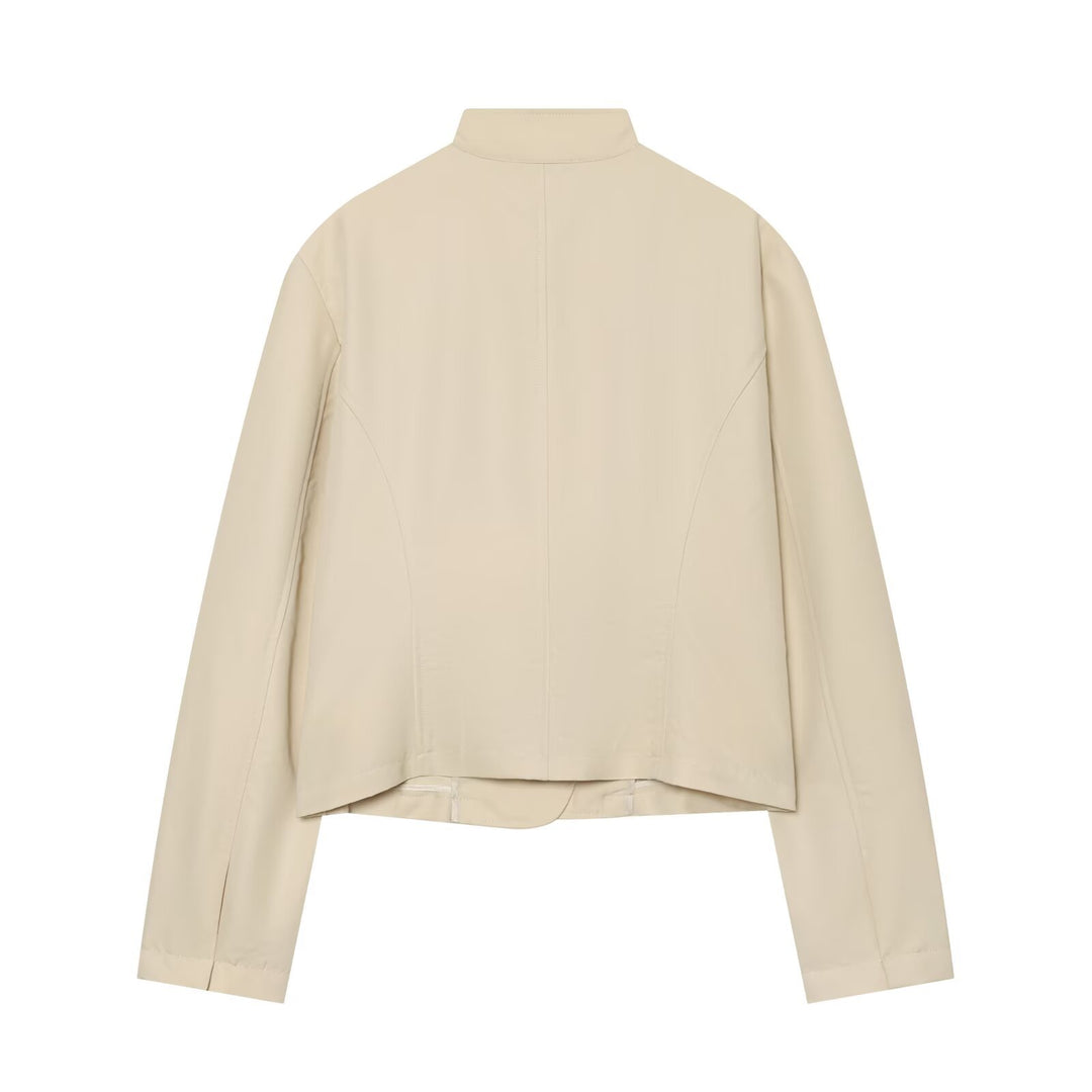 Damen Asymmetrische Kurzjacke mit Stehkragen und taillierten Nähten Echo Archiv