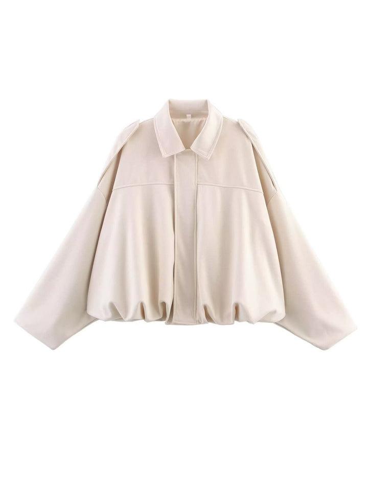 Damen Gekürzte Oversize-Blousonjacke aus Veloursoptik mit Tunnelzugsaum und Schulterpatten Echo Archiv