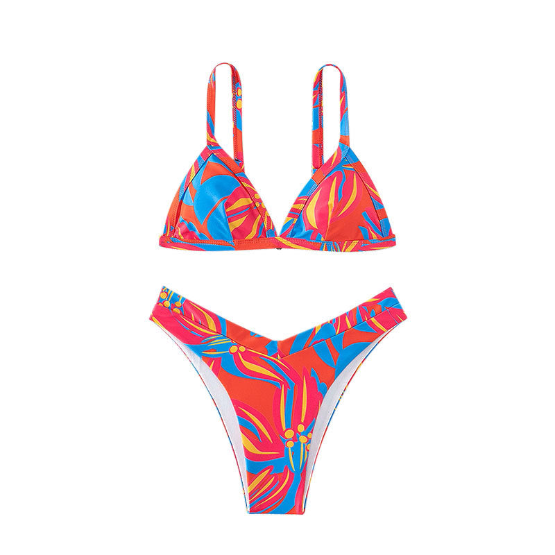Damen Triangel-Bikini mit floralem Muster und hochgeschnittenen Höschen Echo Archiv