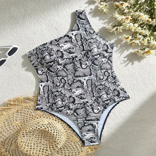 Damen Einteiliger Badeanzug mit asymmetrischem Design und schickem Schlangenmotiv Echo Archiv