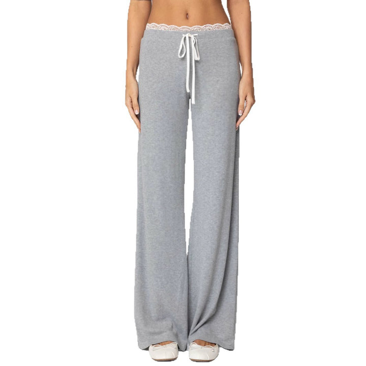 Damen weite Loungehose mit Spitzenbund und Kordelzug – Avérine